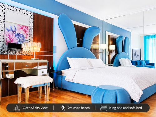 Blue Bunny-Eared Stay | Ocean View | 2min to Beach 0 Serain Residences