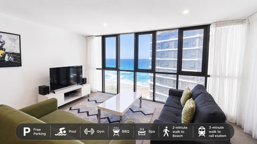 High Floor 1BR | 50m to Surfers Beach | 4 Guests 0 Serain Residences
