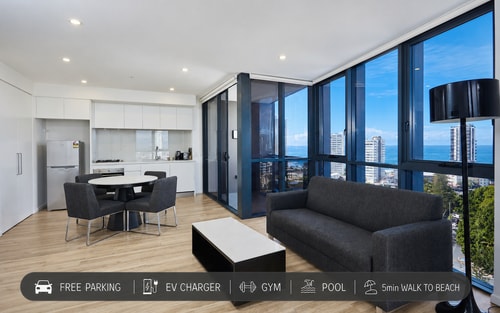 Stylish 1 Bedroom + Partial Ocean View In Surfers 0 Serain Residences