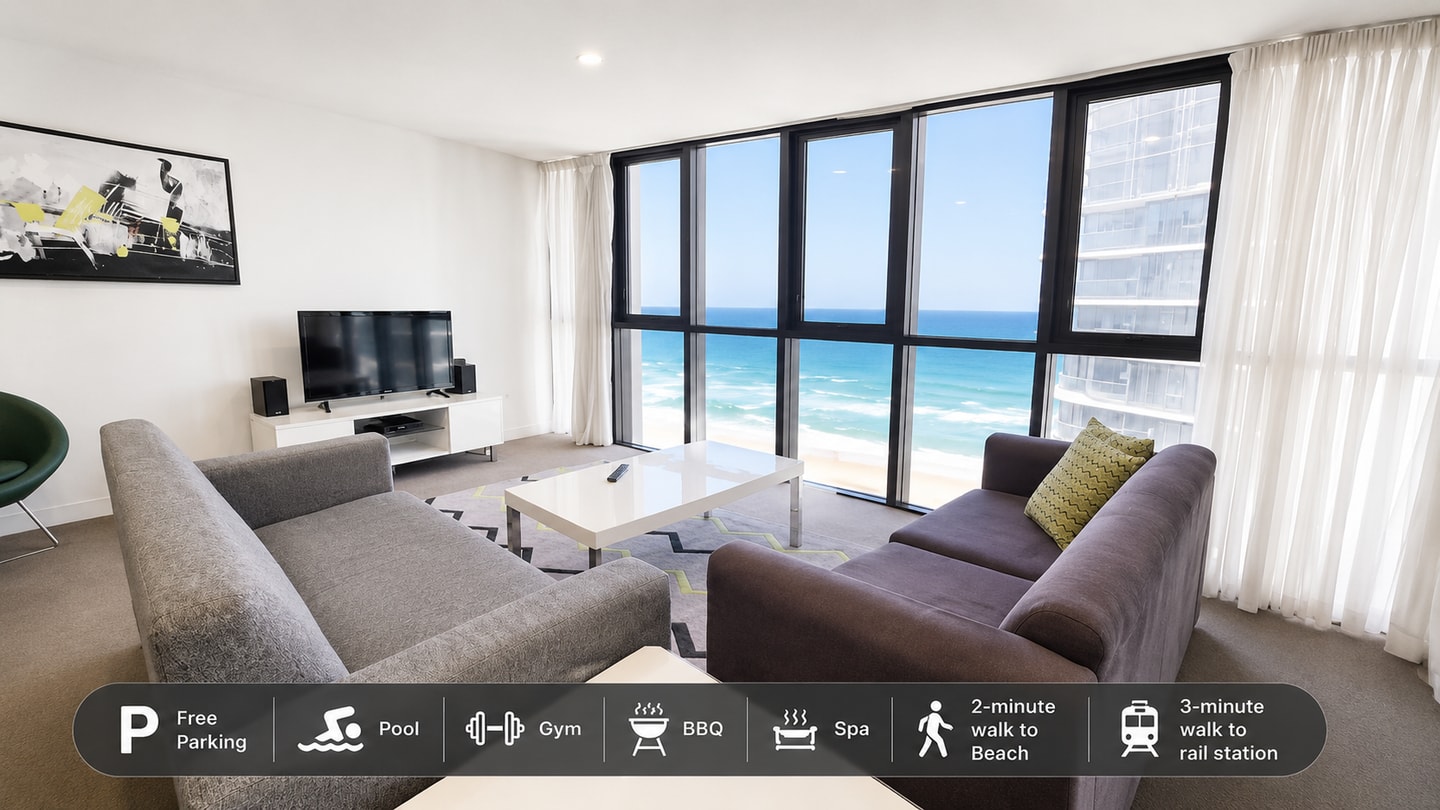 High Floor 1BR | Steps to Surfers Beach | 4 Guests Serain Residences