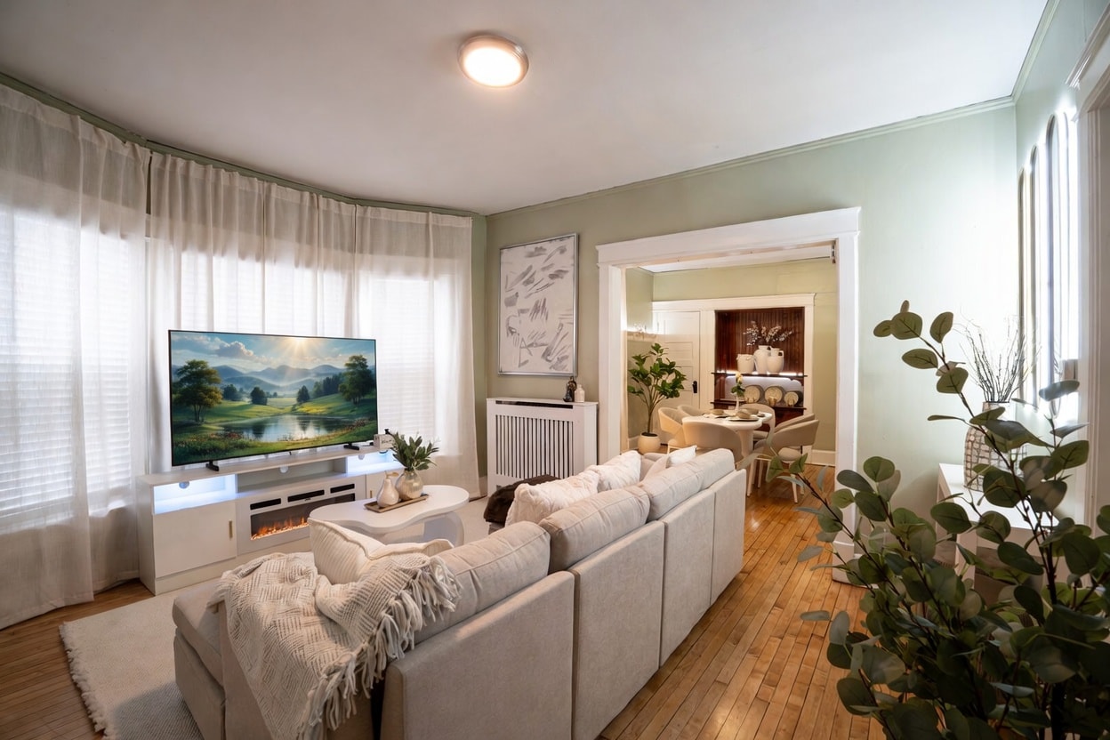 Workspace, Fireplace & Coffee Bar