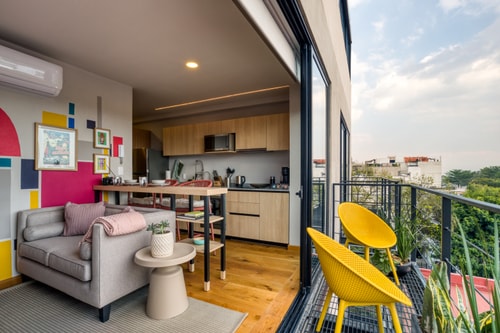 Double balcony & terrace City View Roma Norte 1Br