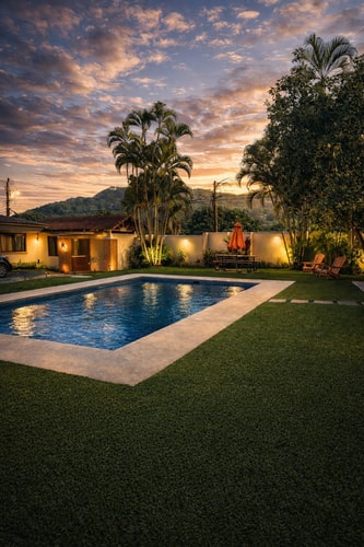 Spacious terrace apt w/ pool view + AC