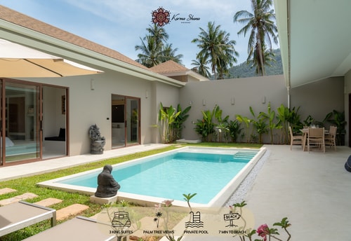 Private pool villa with palm tree views in Lamai